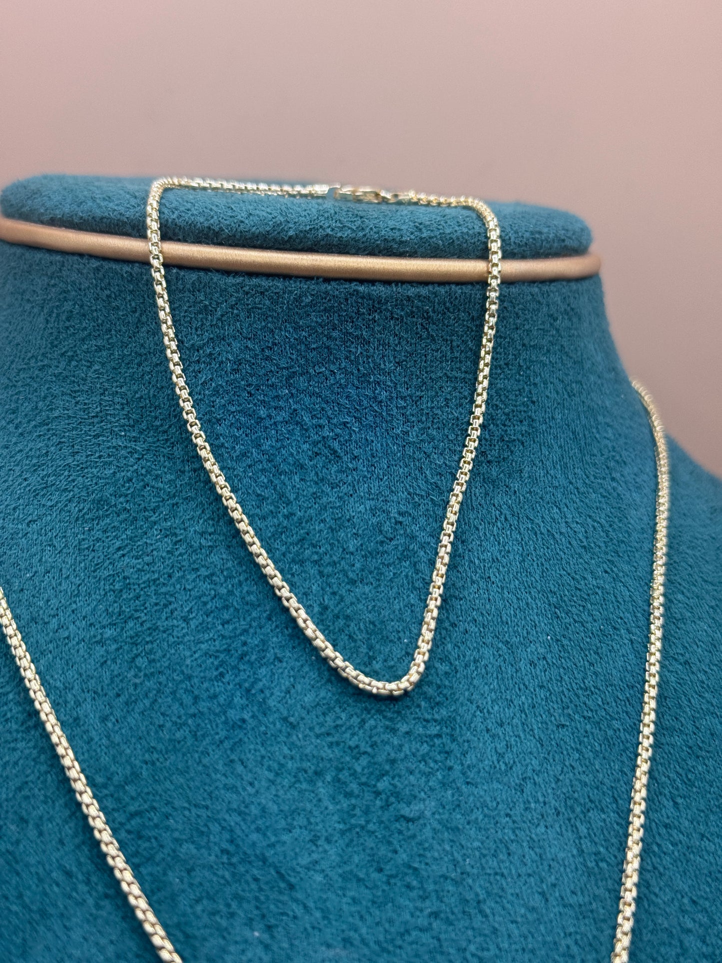 14K Gold Round Box Chain Set – 18” Necklace & 8” Bracelet Unisex, Matching Gold Jewelry Set