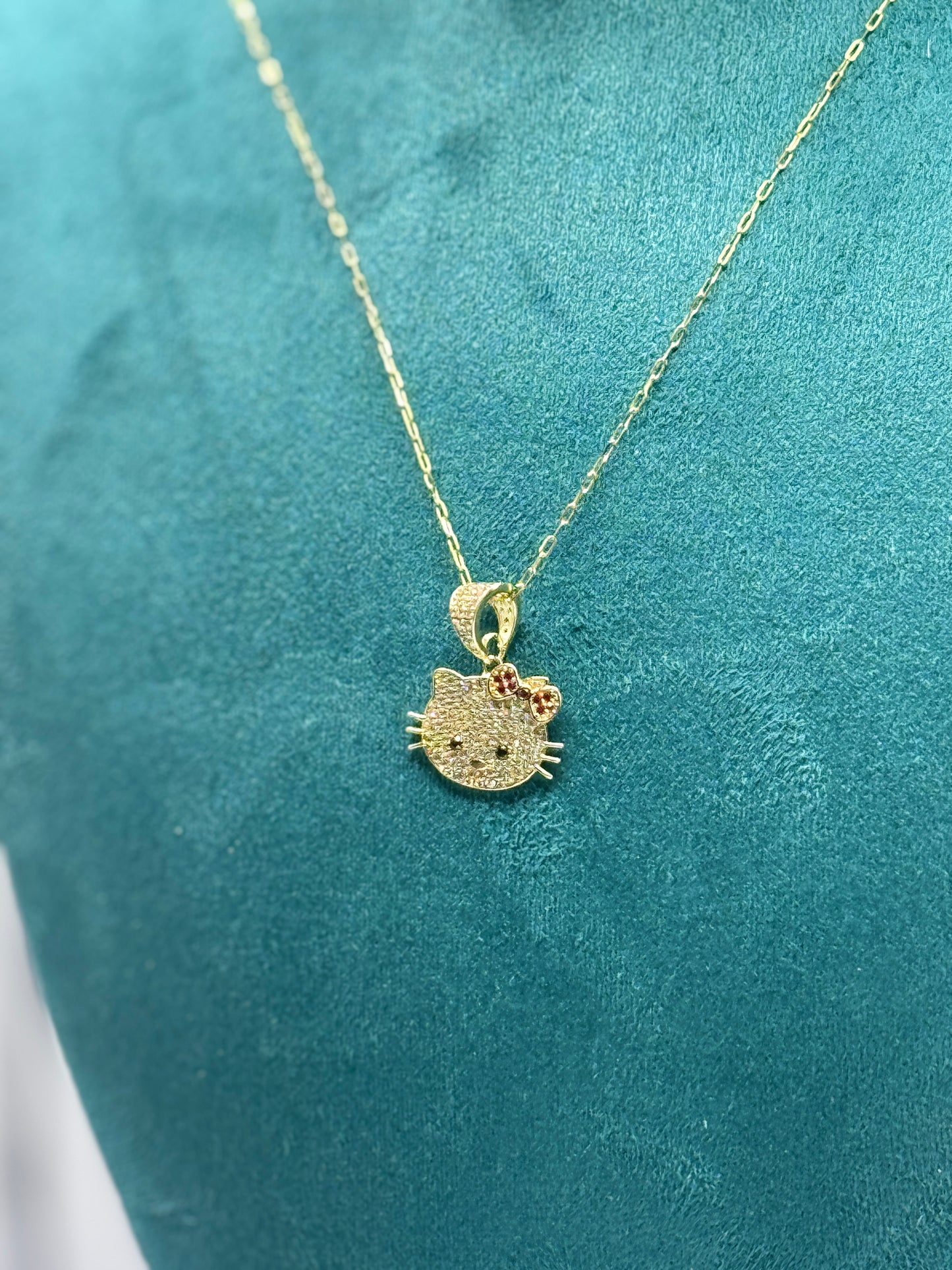 ✨ 14K Gold Anchor Link Necklace with Kitty Pendant – 16” ✨