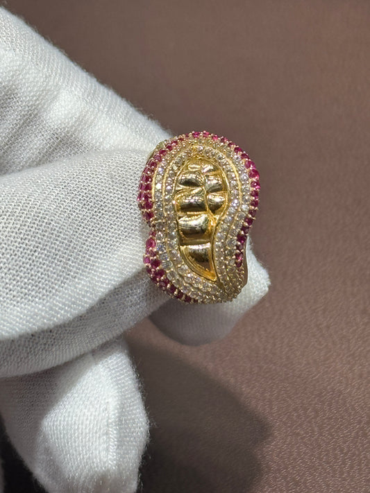 14k gold ring for women with iced grill and emerald