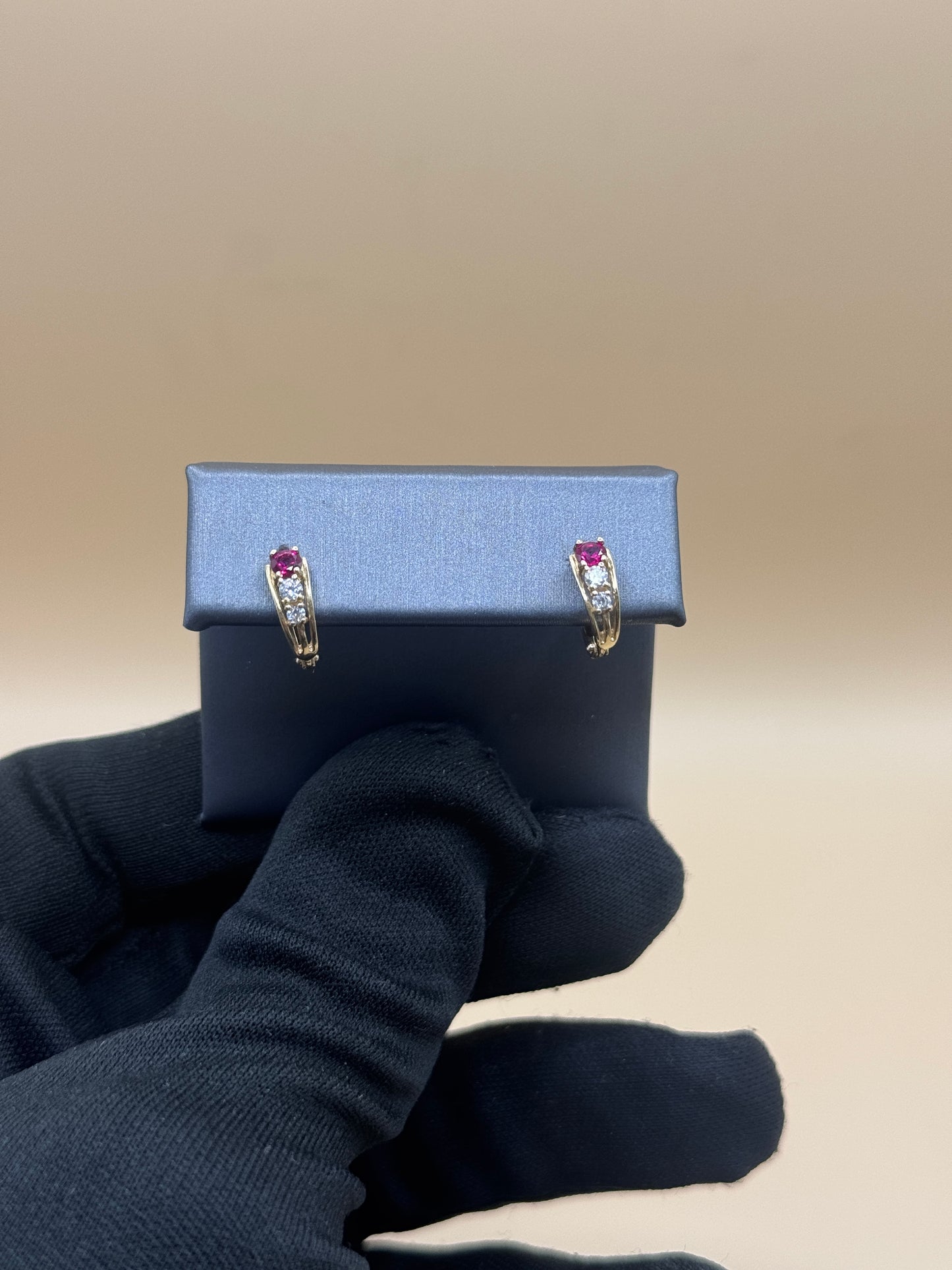 CZ Hoop Earrings for Girls with Red Stone – Dainty Hoop Earrings, Cute Kids Jewelry Gift