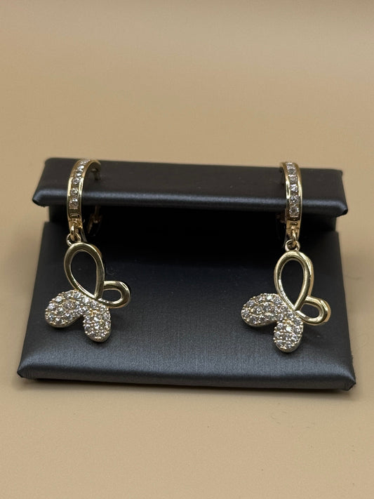 14K Gold Butterfly Hoop Earrings with Zircon – Dangling Butterfly Earrings for Women, Dainty Gold Jewelry Gift