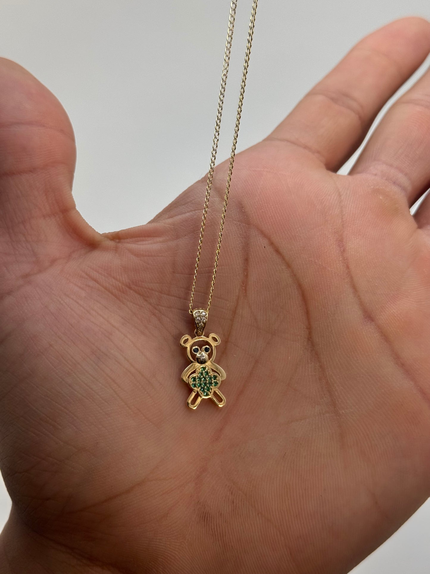 14k Gold 2 tone Cuban link with teddy bear pendant unisex