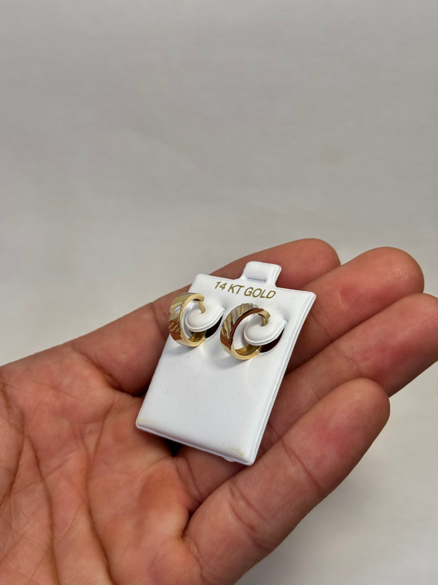 14k gold 2 tone round earrings for men