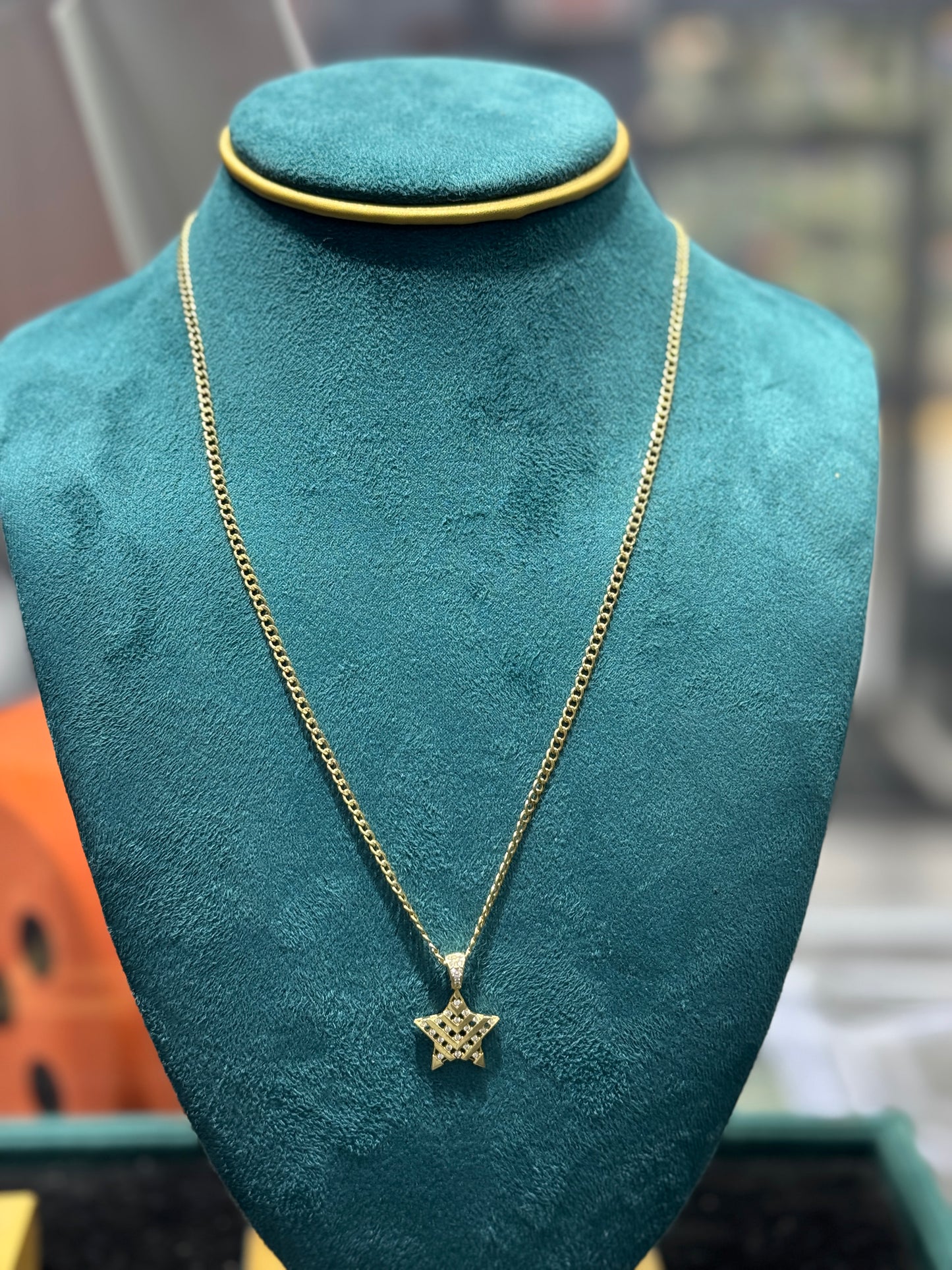 14K Gold Link chain Necklace with Star Pendant for  – 20” Inches for women