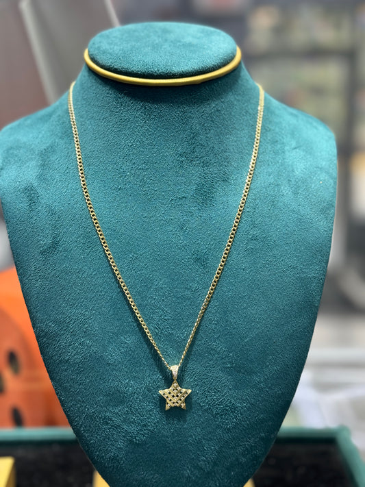 14K Gold Link chain Necklace with Star Pendant for  – 20” Inches for women