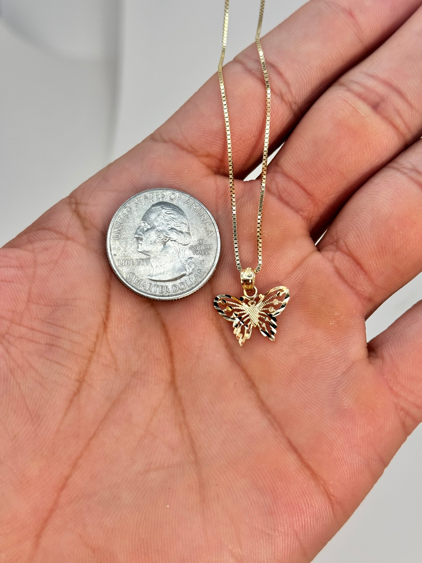 14k gold Box chain with butterfly pendant for women