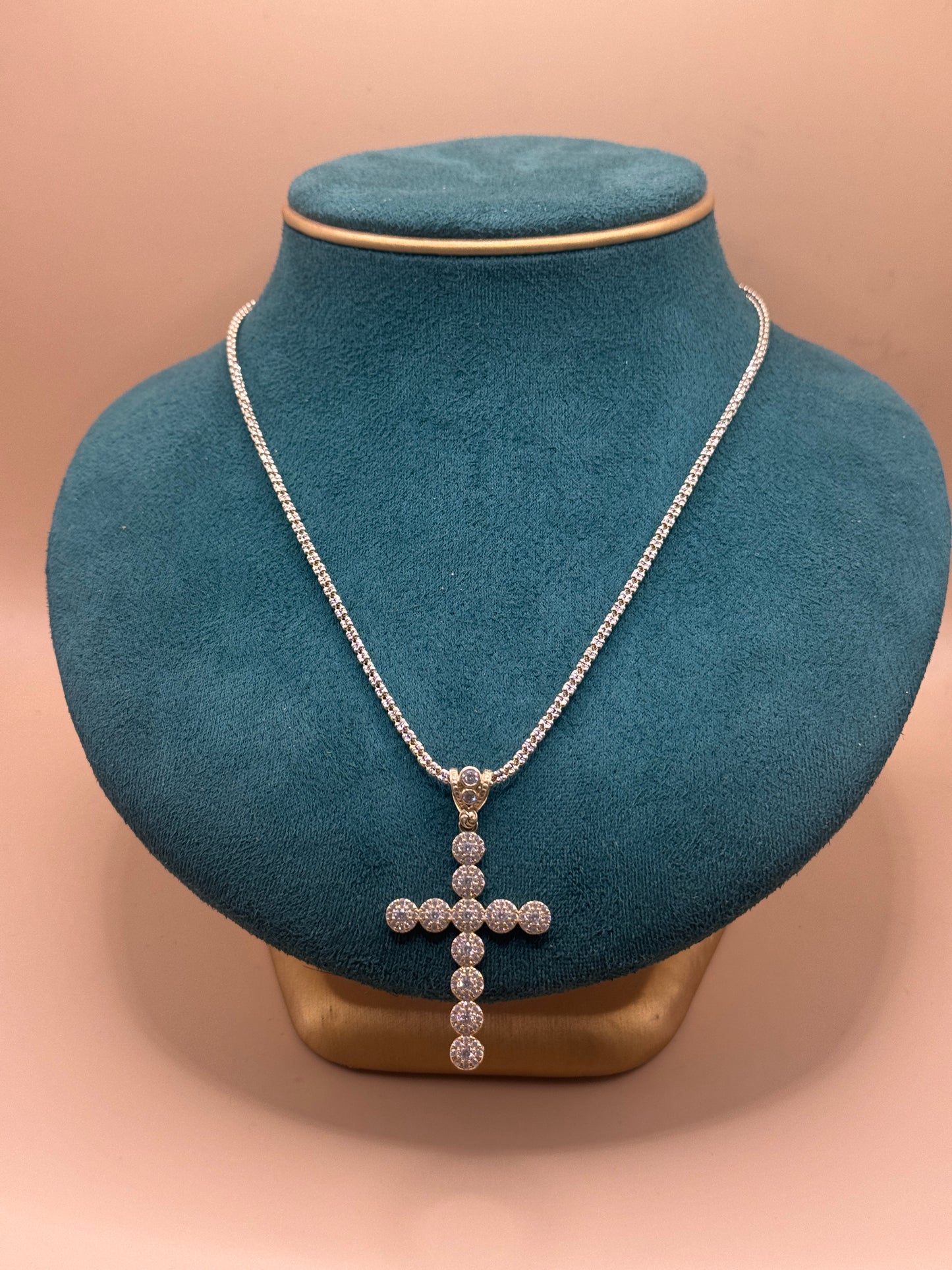14K Gold CZ Cross Pendant with 18 Inch Ice Chain, Iced Out Cross Necklace, Solid Gold Religious Jewelry, Gift for Him Her