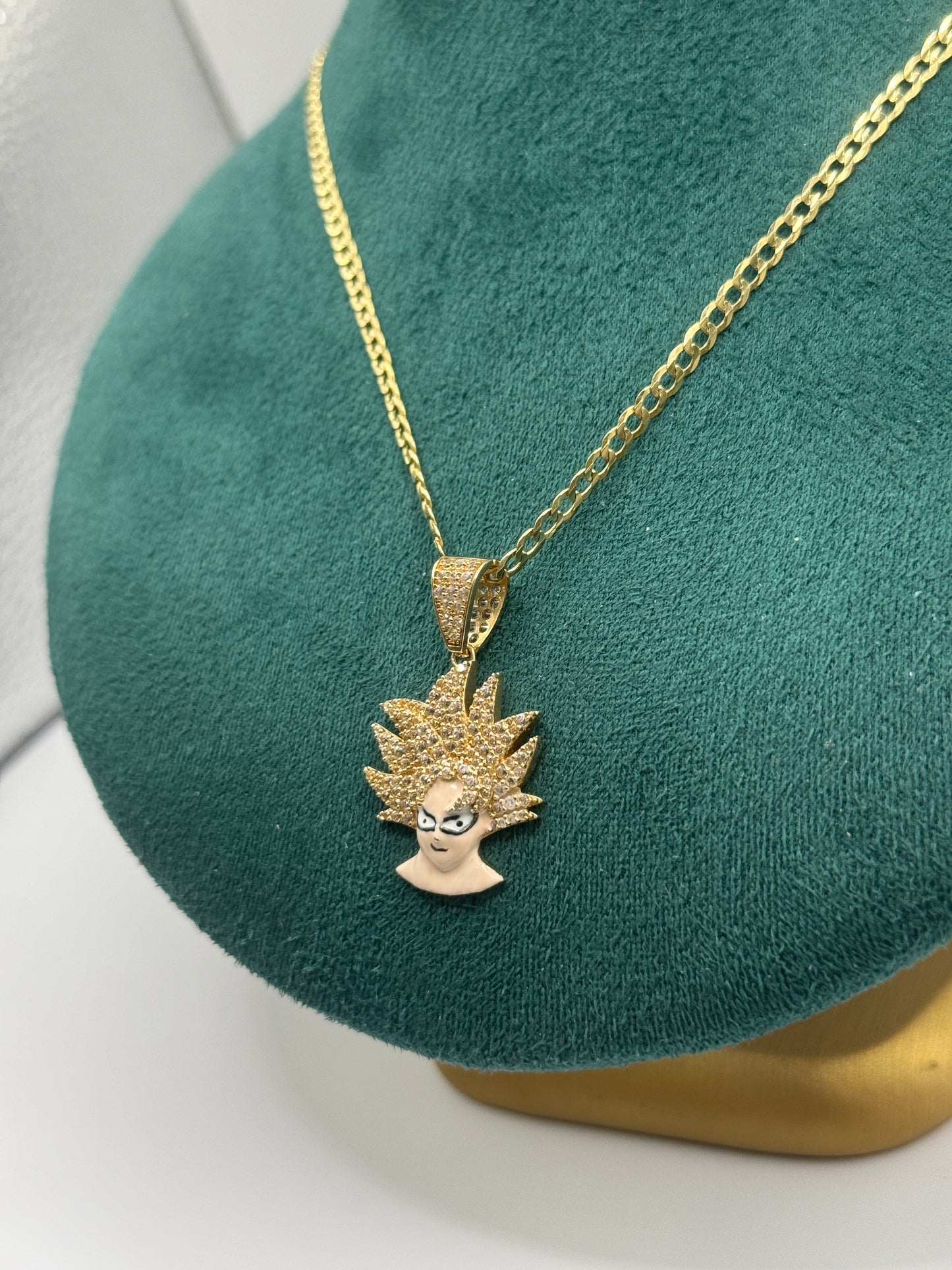 14K Gold Curb Link Chain 22”long  – 3.1mm with Dragon Ball Z Character Pendant
