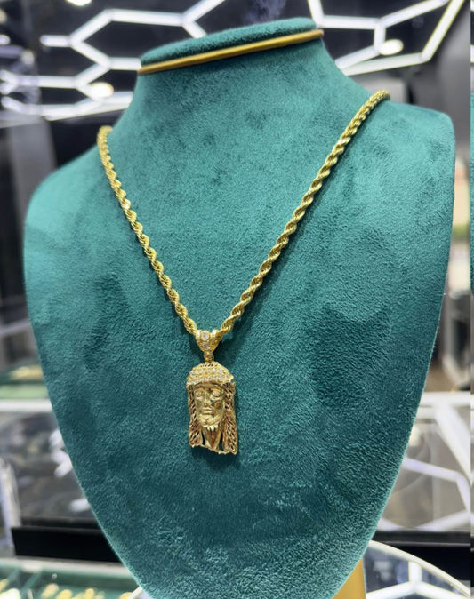14k gold rope chain 24 inch long with Jesus pendant for men