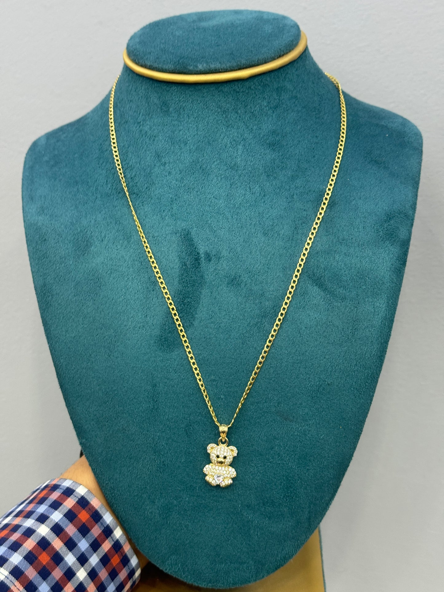 14K Gold Curb Link Necklace with Teddy Bear Pendant – 20 Inches for Women