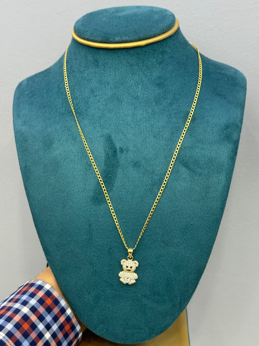 14K Gold Curb Link Necklace with Teddy Bear Pendant – 20 Inches for Women