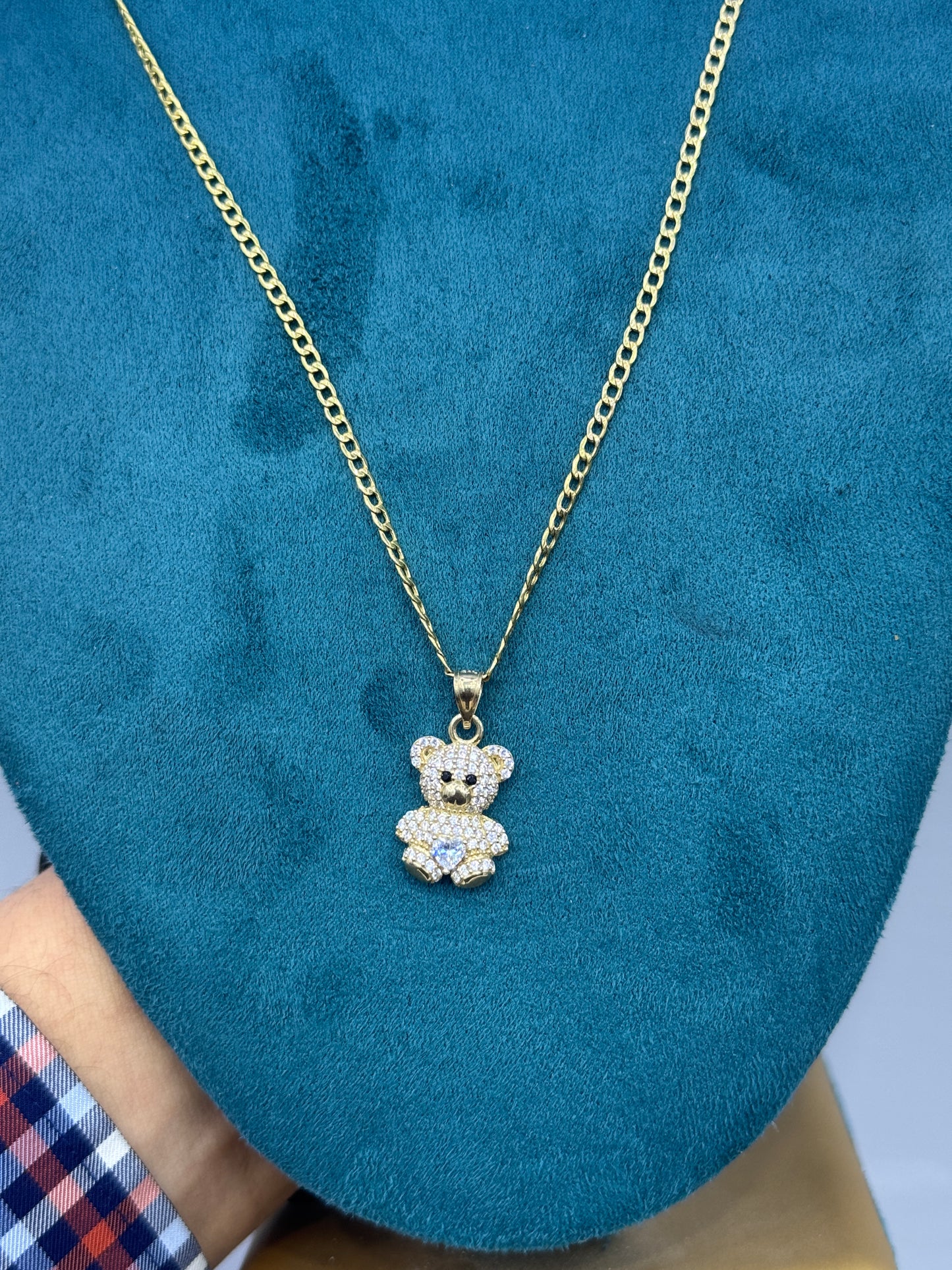 14K Gold Curb Link Necklace with Teddy Bear Pendant – 20 Inches for Women