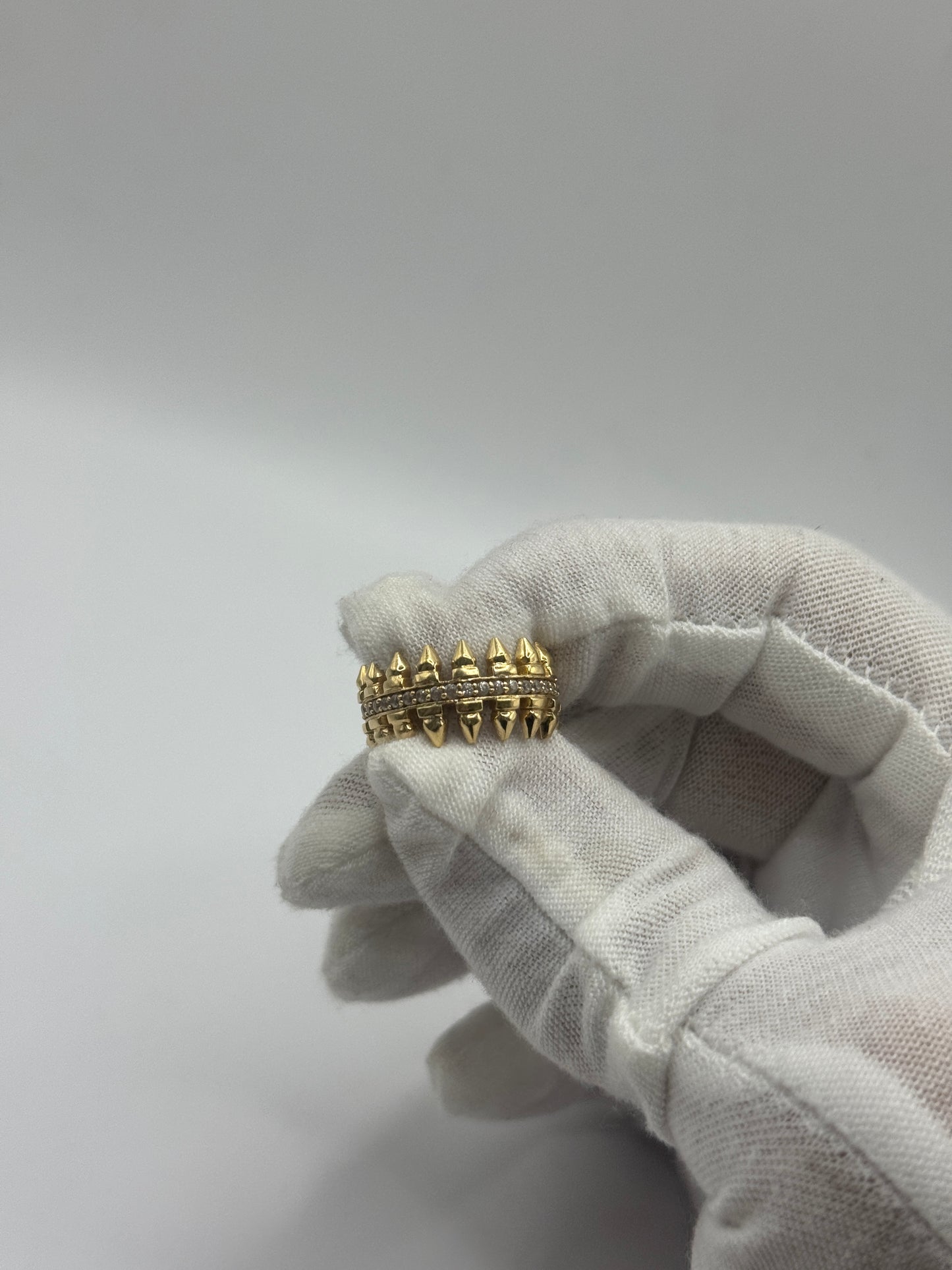 14K Gold Spiked Ring – Unisex – Size 6 with CZ