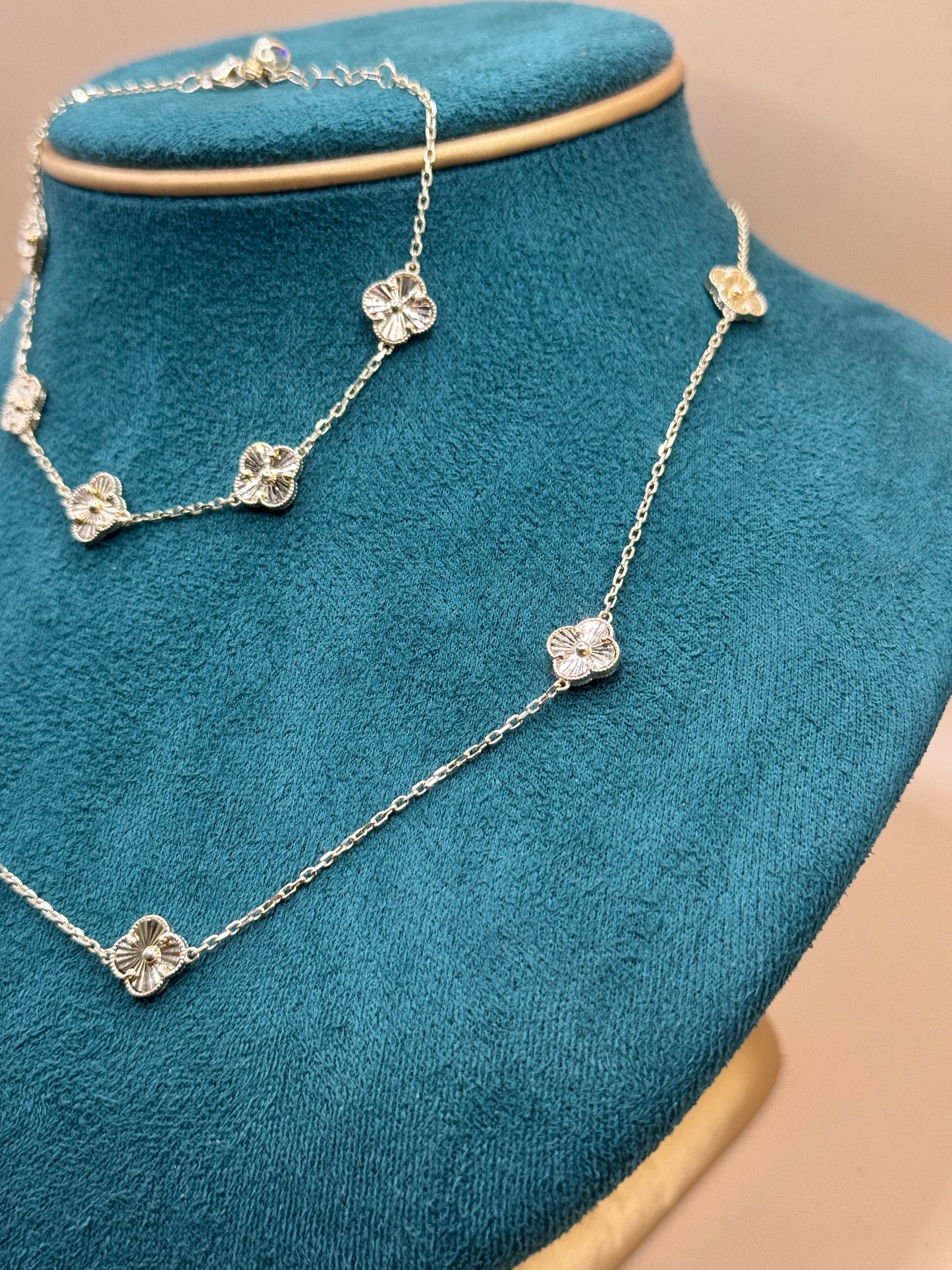 14K Gold Clover Necklace & Bracelet Set – 18” Necklace with 9” Bracelet for women