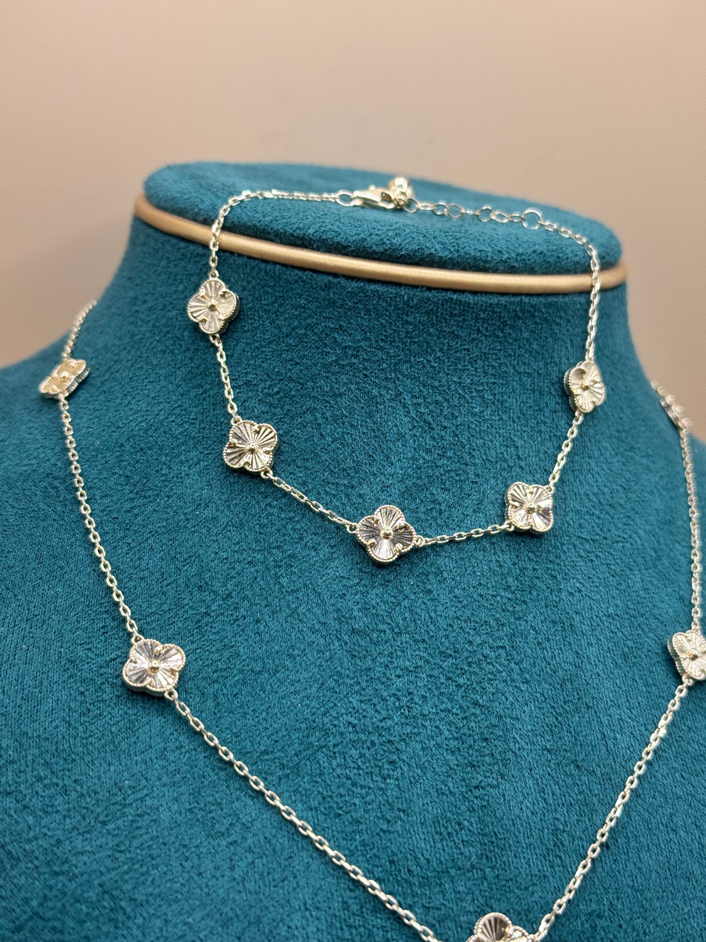 14K Gold Clover Necklace & Bracelet Set – 18” Necklace with 9” Bracelet for women