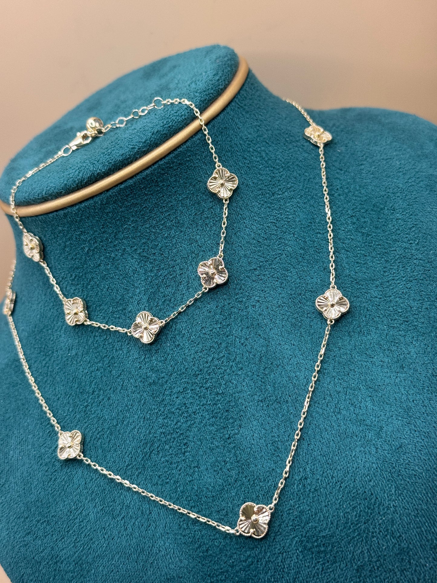 14K Gold Clover Necklace & Bracelet Set – 18” Necklace with 9” Bracelet for women