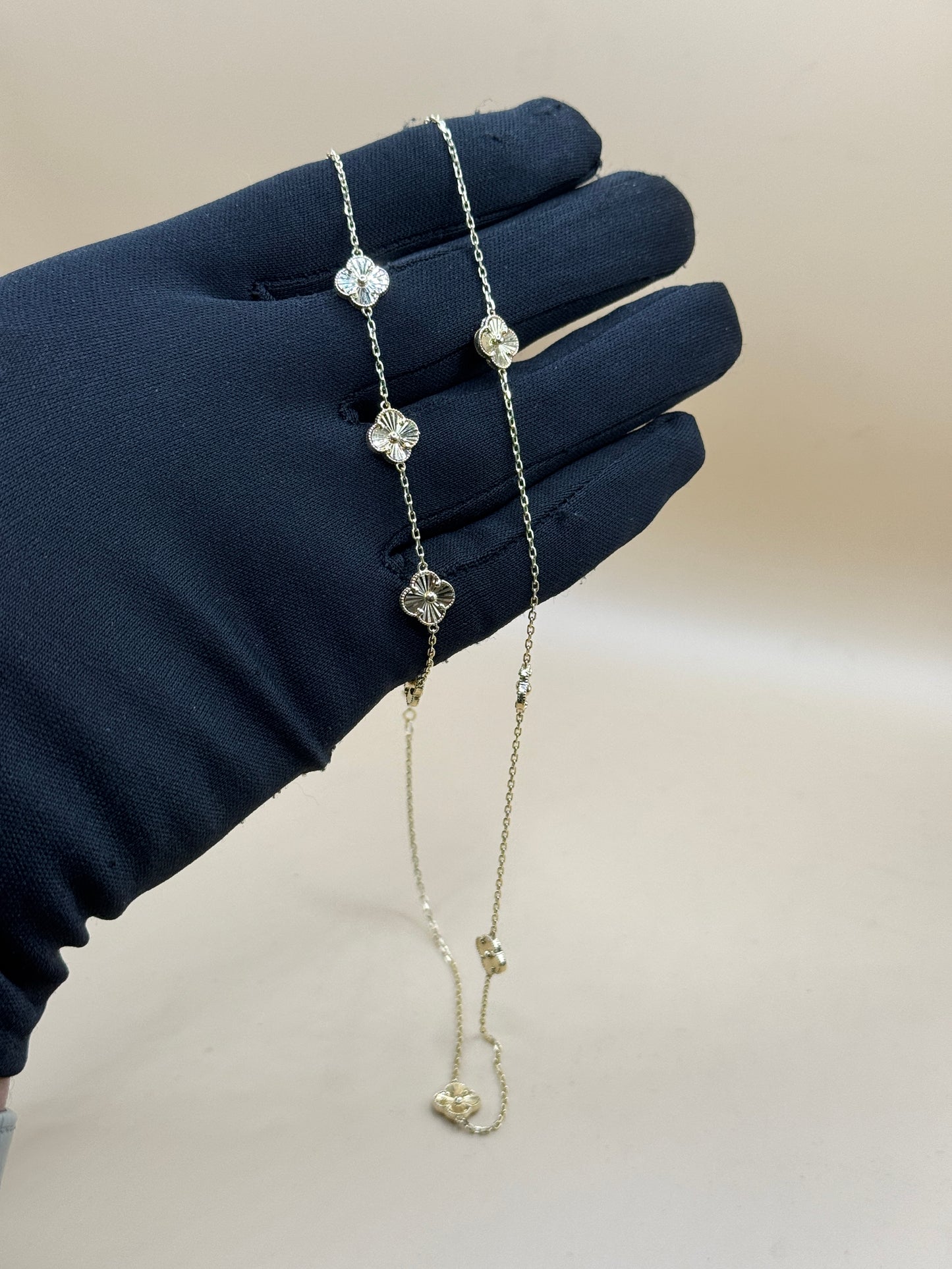 14K Gold Clover Necklace & Bracelet Set – 18” Necklace with 9” Bracelet for women