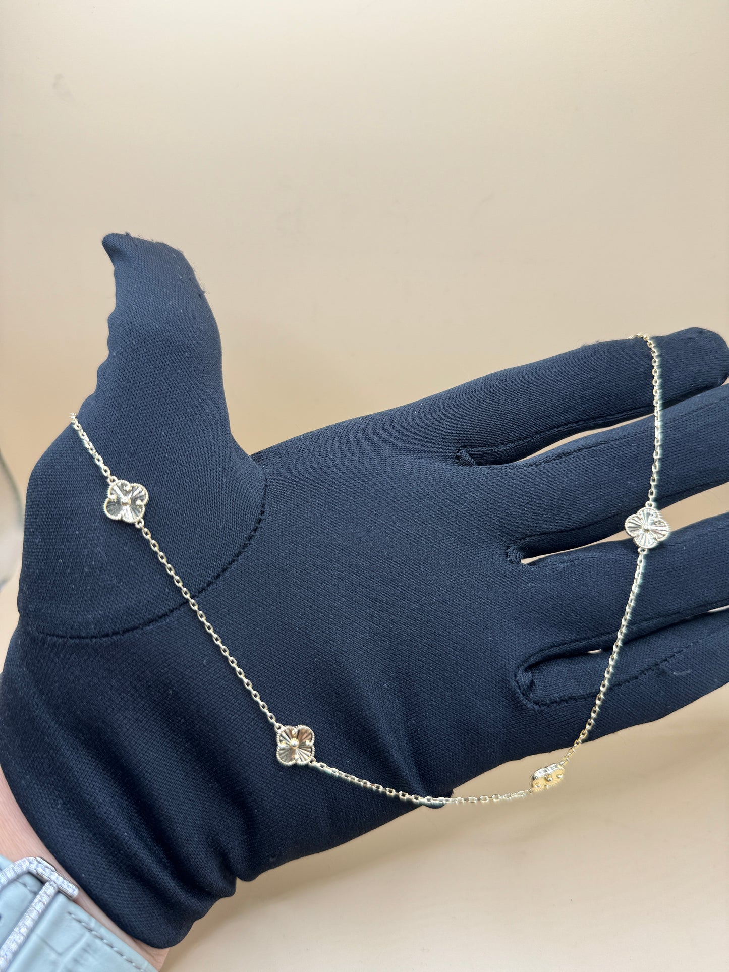 14K Gold Clover Necklace & Bracelet Set – 18” Necklace with 9” Bracelet for women