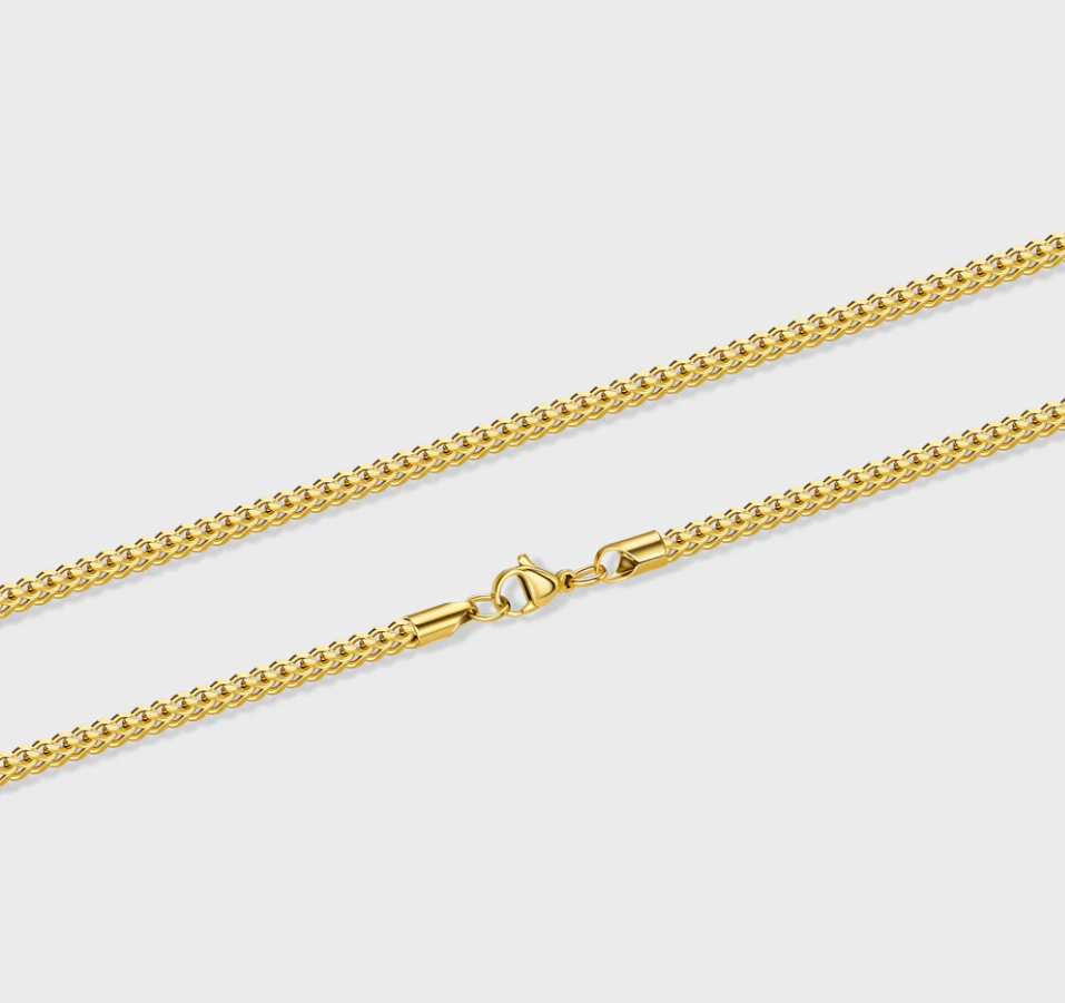 NEW 14K Gold CZ RD Map Pendant with Hollow Franco Chain – 20”