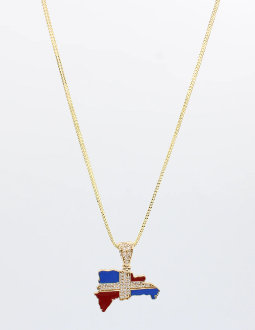 NEW 14K Gold CZ RD Map Pendant with Hollow Franco Chain – 20”