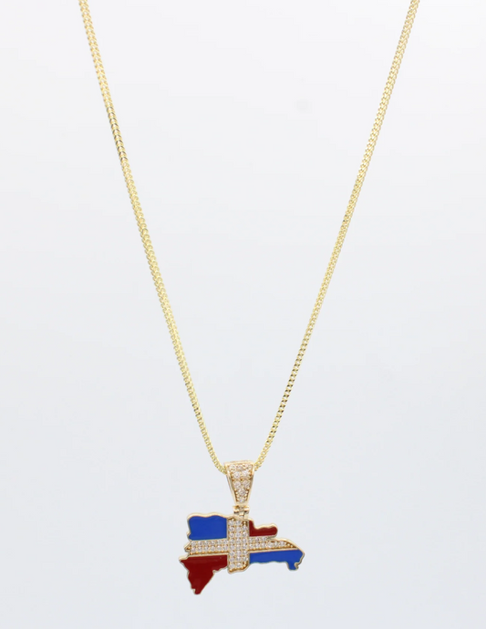 NEW 14K Gold CZ RD Map Pendant with Hollow Franco Chain – 20”