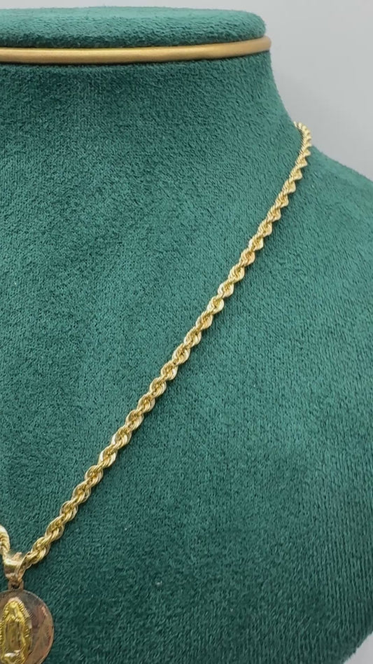 14K Gold Rope Chain for women  with Virgin Mary Pendant – 16”