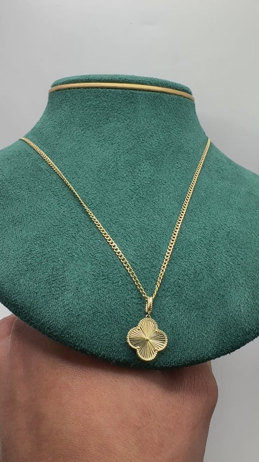 14K Gold Curb Link Necklace for women with Clover CZ Pendant – 20”